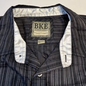 BKE Men’s Athletic Fit Stretch Black Striped Long Sleeve Button Down Shirt XXL
